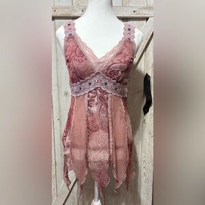Vanity Silk Pink Paisley Lace Top